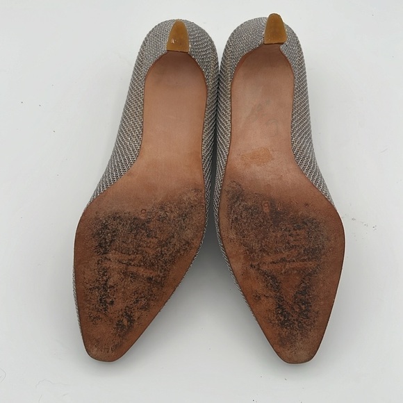 Jacques Levine Couture silver metal screen pointed toe leather pumps 7B - Picture 7 of 9